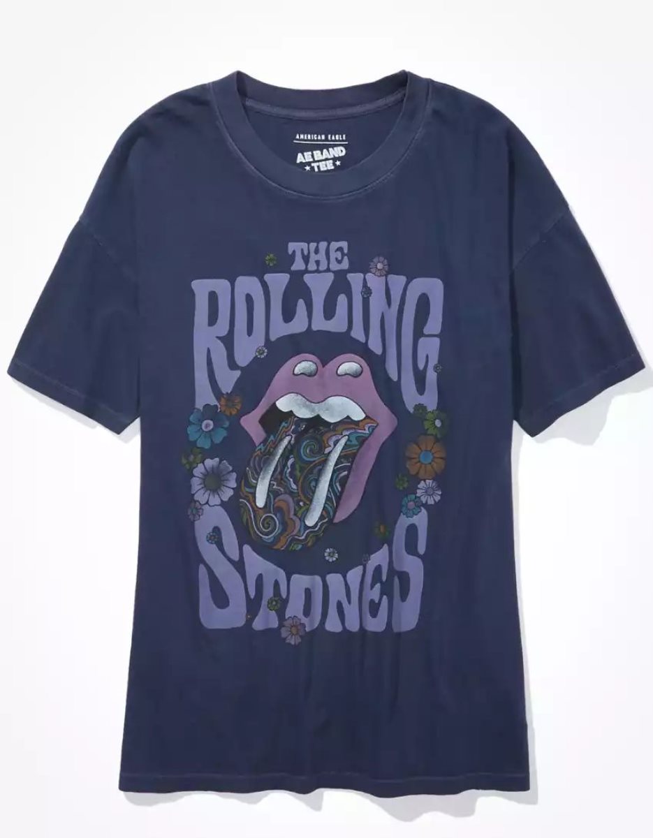 T Shirts American Eagle AE Oversized Rolling Stones Graphique Tee Indigo Femme | WAJ-26745579